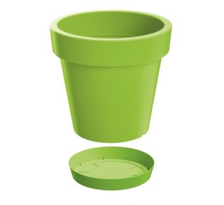 "Lofly" kulatý lehký květinový hrnec s podšálkem - 20 cm - limetkově zelená - 