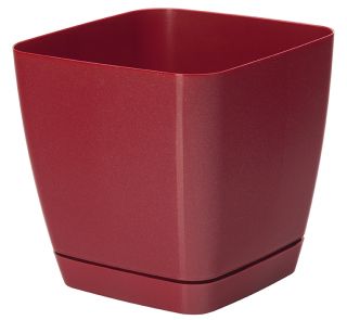 Macetero cuadrado "Toscana" con plato - 11 cm - rojo metalizado - 