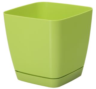 Vaso quadrado "Toscana" com pires - 15 cm - verde claro - 