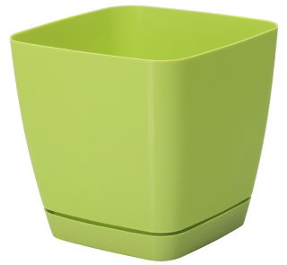 Vaso quadrado "Toscana" com pires - 25 cm - verde limão - 