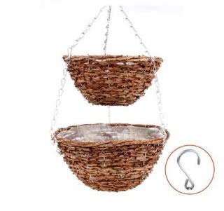 Wickerwork double hanging flower basket - 25 + 30 cm - model FL5373