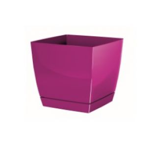 Pot de fleurs carré avec soucoupe Coubi - 13,5 cm - Fuchsia - 