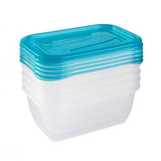 Set 5 wadah makanan persegi panjang - Fredo "Fresh" - 0,5 liter - biru segar - 