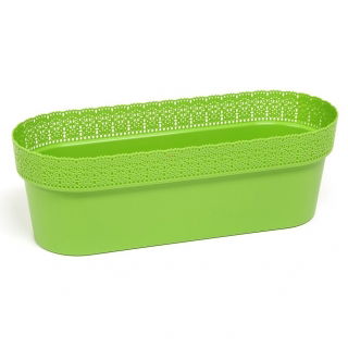 Jardinera para balcón, caja "Bella" con platillo + soporte para barandilla - 50 cm - verde claro - 