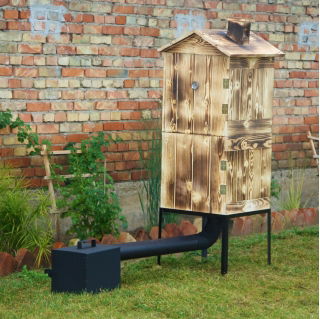 Affumicatore da giardino in legno - due camere - 50 x 50 x 140 cm - legno carbonizzato - KIT FUMO - 