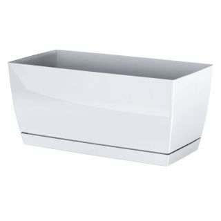 Vaso rettangolare con piattino - Coubi - 24 x 12 cm - Bianco - 