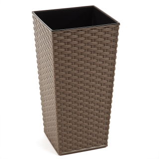 "Finezja" quadratisch großer Blumenkasten mit Einsatz - 19 cm - Rattan dunkelbeige - 
