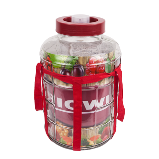 Ein Glasballon mit Riemen und Plastikdeckel - für Wein, Liköre und Konfitüren - 10 Liter - 
