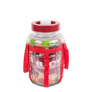 Pot / mand met draagriemen en plastic deksel - voor wijn, likeuren en conserven - 5 liter - 