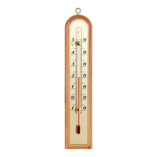 Houten binnenthermometer - met gouden meetschaal - 43x210 mm - lichtbruin - 