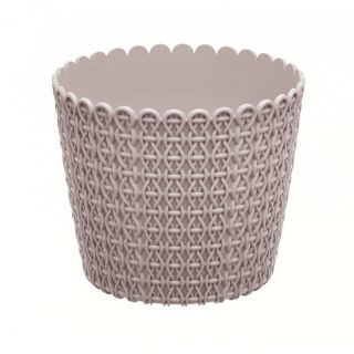 "Nitly" round wickerwork-imitating plant pot - 22 cm - mocha-brown