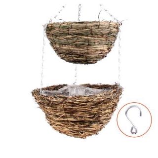 Rotan keranjang bunga gantung ganda - 25 + 30 cm - model FL5371 - 