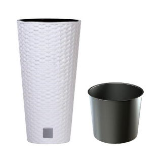 "Rato tubus" tall round plant pot with an insert - 25 cm - white