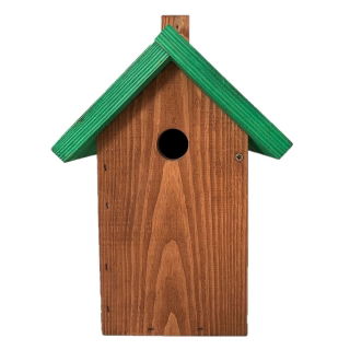 Casa de passarinho para mamas, pardais e pica-pau - marrom com telhado verde - 