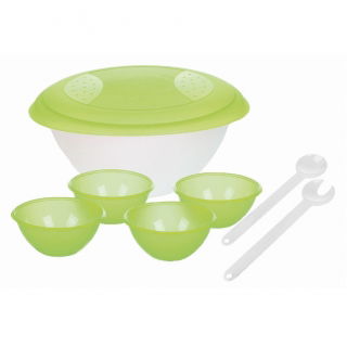 Set za serviranje zelene solate - posoda za solato, 4 servirne sklede, jedilni pribor - 