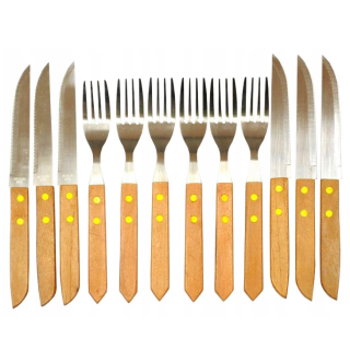 Set alat makan barbekyu dengan gagang kayu - 12 pcs - 