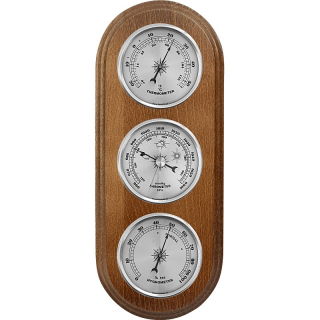 Hellbraune hängende Wetterstation mit silbernen Ziffern - Barometer, Hygrometer und Thermometer - 