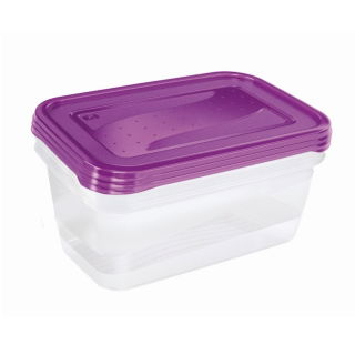 Set 3 wadah makanan persegi panjang - Fredo Fresh - 1,25 liter - prem gelap - 