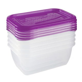 Set 5 bekas makanan segi empat tepat - Fredo Fresh - 0.5 liter - plum gelap - 