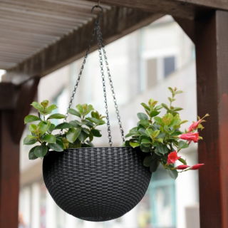 Pot tanaman gantung rotan - ø 35 cm - antrasit abu-abu - 