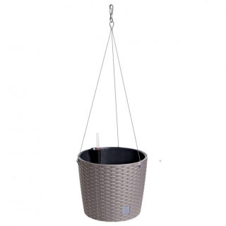 "Rato Round" menggantung pot tanaman bundar dengan sisipan dan sistem irigasi pada kawat baja stainless - 26 cm - mocha-brown - 