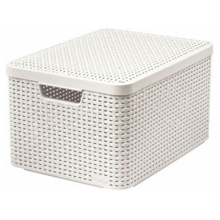 Creamy-white 30-litre Rattan Style basket with a lid