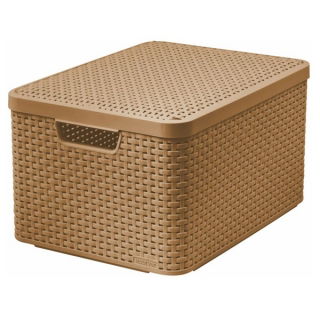 Corbeille 30 litres en rotin marron avec couvercle - 