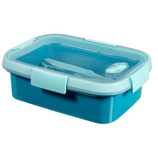Kotak makan siang persegi panjang 1 liter dengan peralatan makan - Smart To Go Lunch - biru - 