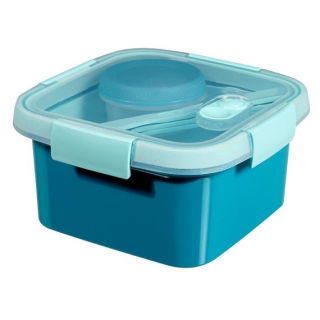 Firkantet frokostkasse med bestik og en saucebeholder - Smart To Go frokost - 1,1 liter - blå - 