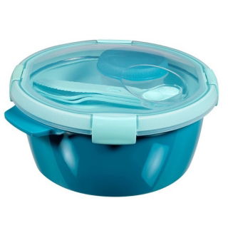 Boîte à lunch ronde avec couverts et un récipient à sauce - Smart To Go Lunch - 1,6 litre - bleu - 