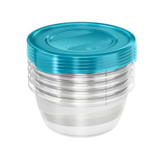 Set mit 5 runden Aufbewahrungsboxen für Lebensmittel - Fredo "Fresh" - 0,5 Liter - frisch blau - 