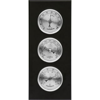 Hängende Wetterstation - Barometer, Hygrometer und Thermometer - schwarz mit silbernen Zifferblättern - 