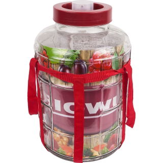 Ein Glasballon mit Riemen und Plastikdeckel - für Wein, Liköre und Konfitüren - 8 Liter - 