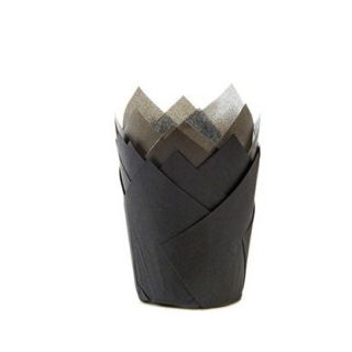 Forma na košíčky "Tulipán" - vložka na košíčky, papírový hrnek na pečení - 160 x 50 mm - černá - 200 ks - 