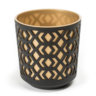 "Aztek" tweekleurige ronde plantenpot - 25 cm - zwart met een goudkleurige inzet - 