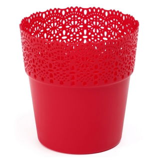 Involucro in vaso "Bella" con finitura a pizzo - 14,5 cm - rosso - 