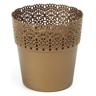"Bella" mesh pot casing with a lace-like finishing - 14.5 cm - golden