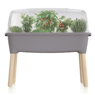Jardin potager sur pieds en bois avec couvercle - la mini serre intérieure Respana Planter - 77 cm - gris pierre - 