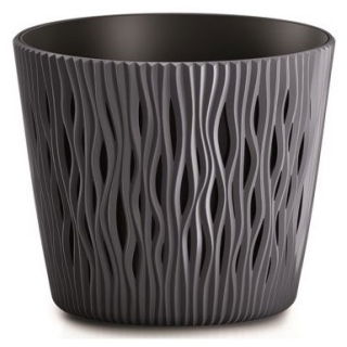 Kruhový kvetináč "Sandy Round" s vložkou - 19 cm - antracitovo sivý - 