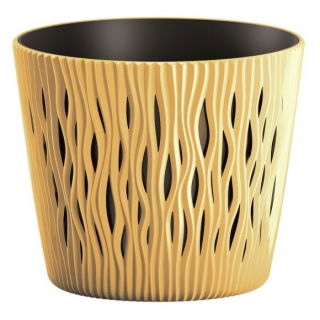 Pot tanaman bundar "Sandy Round" dengan sisipan - 16 cm - kuning sawi - 