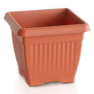 Vierkante bloembak "Terra" buiten 15 cm met schotel - terracottakleurig - 