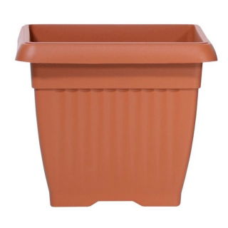 Vierkante bloembak "Terra" buiten 15 cm met schotel - terracottakleurig - 