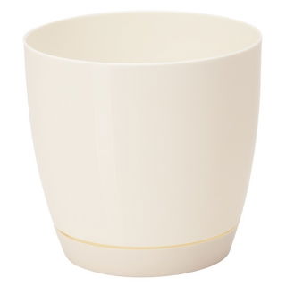 Macetero redondo "Toscana" con plato - 17 cm - blanco cremoso - 