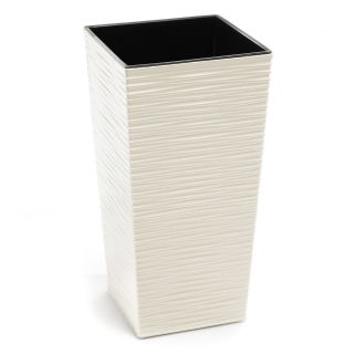 Vierkante plantenbak "Finezja" met een inzet - 30 cm - gebeiteld, roomwit - 