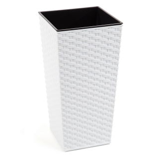 Quadratischer Blumenkasten "Finezja" mit Einsatz - 40 cm - weißes Rattan - 