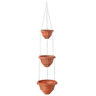 Vasos suspensos "Roma" de três níveis - 20 + 25 + 30 cm - cor terracota - 