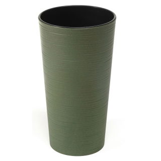 Miljövänlig kruka tillverkad delvis av trä - Lilia Eco - 25 cm - mejslad, skogsgrön - 