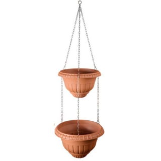 "Roma" two-level hanging flower pots - 25 + 30 cm - terracotta-coloured