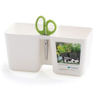 Square herbs pot, double - Twins Cube - 24 x 11 cm - White