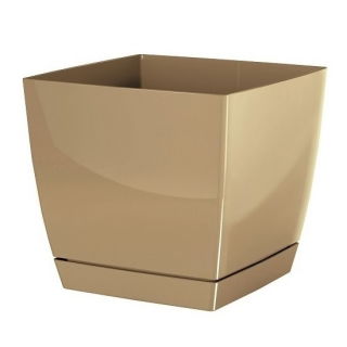 Square flower pot with saucer - Coubi - 10 cm - Milk Coffee